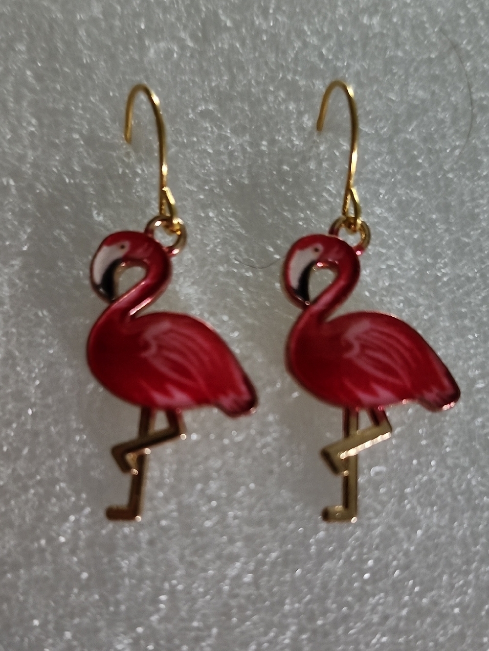 Hand Crafted Red Flamingo Dangle Earrings with Gold Accents